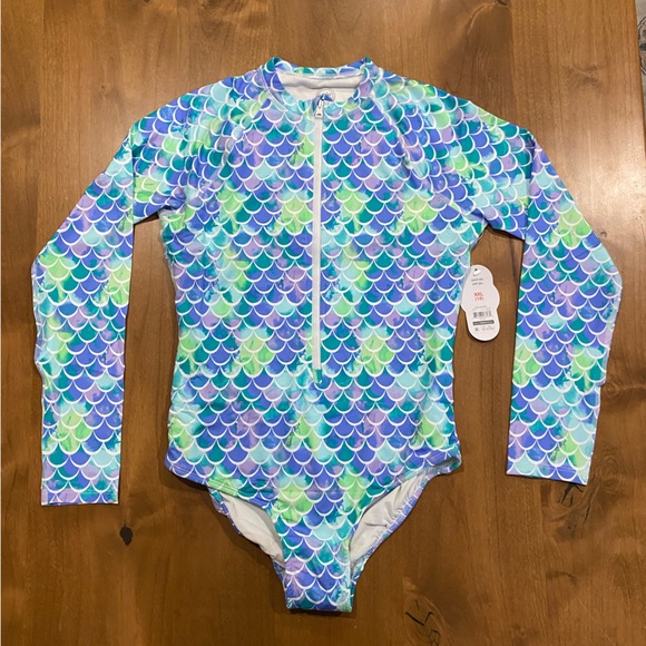 {NWT} Wonder Nation | Mermaid Scale Zip Front LS Rashguard Swimsuit (XXL/18) - Picture 2 of 4